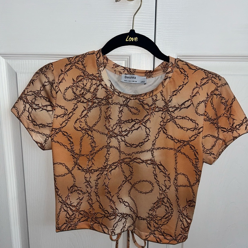 Bershka Orange Graphic Top with Back Tie